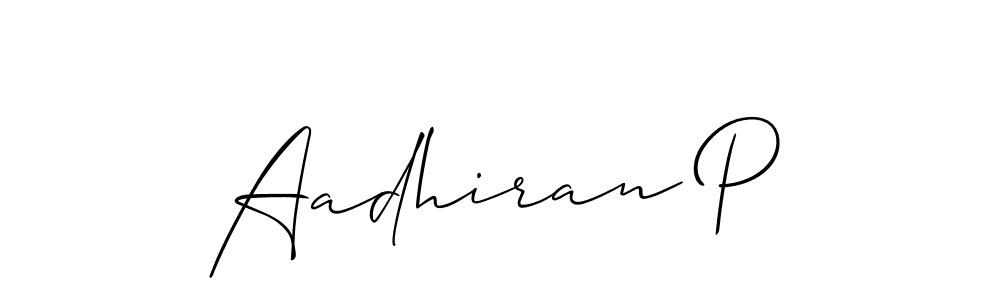 How to make Aadhiran P name signature. Use Allison_Script style for creating short signs online. This is the latest handwritten sign. Aadhiran P signature style 2 images and pictures png