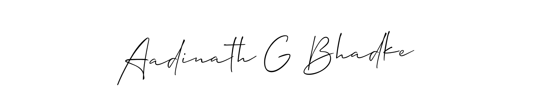 The best way (Allison_Script) to make a short signature is to pick only two or three words in your name. The name Aadinath G Bhadke include a total of six letters. For converting this name. Aadinath G Bhadke signature style 2 images and pictures png
