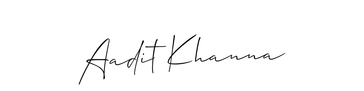 How to make Aadit Khanna name signature. Use Allison_Script style for creating short signs online. This is the latest handwritten sign. Aadit Khanna signature style 2 images and pictures png