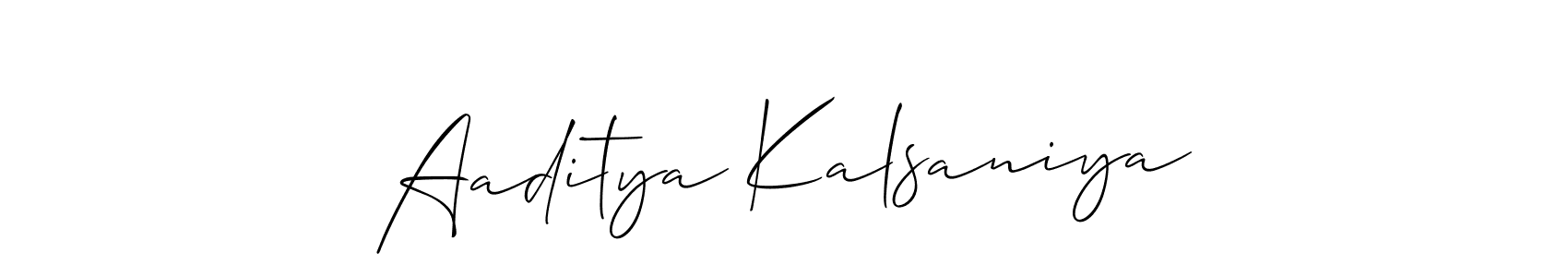 Allison_Script is a professional signature style that is perfect for those who want to add a touch of class to their signature. It is also a great choice for those who want to make their signature more unique. Get Aaditya Kalsaniya name to fancy signature for free. Aaditya Kalsaniya signature style 2 images and pictures png