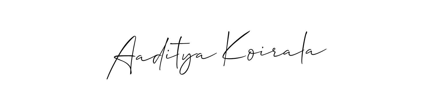 Make a beautiful signature design for name Aaditya Koirala. With this signature (Allison_Script) style, you can create a handwritten signature for free. Aaditya Koirala signature style 2 images and pictures png