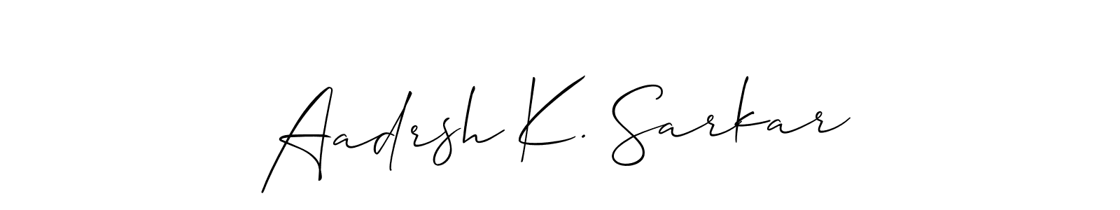 Also You can easily find your signature by using the search form. We will create Aadrsh K. Sarkar name handwritten signature images for you free of cost using Allison_Script sign style. Aadrsh K. Sarkar signature style 2 images and pictures png