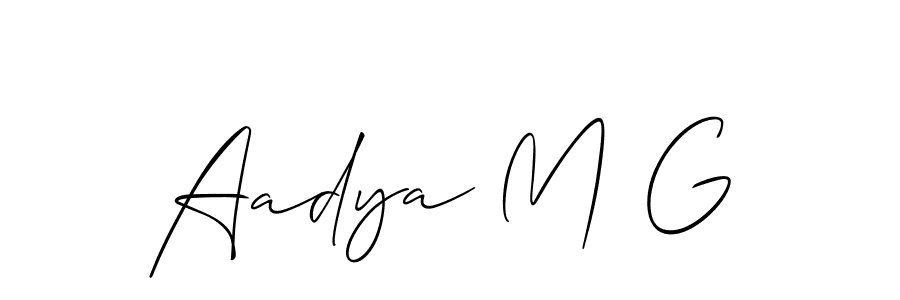 Also You can easily find your signature by using the search form. We will create Aadya M G name handwritten signature images for you free of cost using Allison_Script sign style. Aadya M G signature style 2 images and pictures png