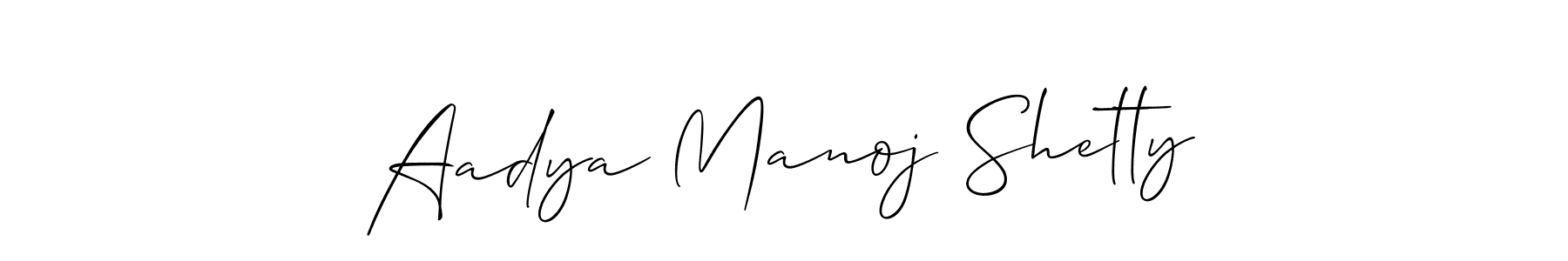 Allison_Script is a professional signature style that is perfect for those who want to add a touch of class to their signature. It is also a great choice for those who want to make their signature more unique. Get Aadya Manoj Shetty name to fancy signature for free. Aadya Manoj Shetty signature style 2 images and pictures png