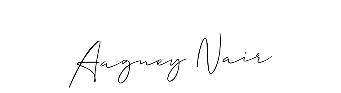 How to make Aagney Nair name signature. Use Allison_Script style for creating short signs online. This is the latest handwritten sign. Aagney Nair signature style 2 images and pictures png