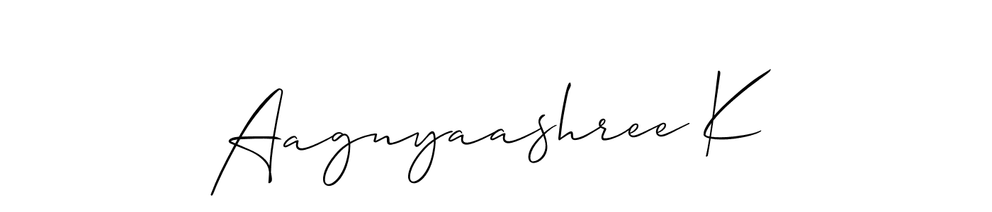 Also You can easily find your signature by using the search form. We will create Aagnyaashree K name handwritten signature images for you free of cost using Allison_Script sign style. Aagnyaashree K signature style 2 images and pictures png