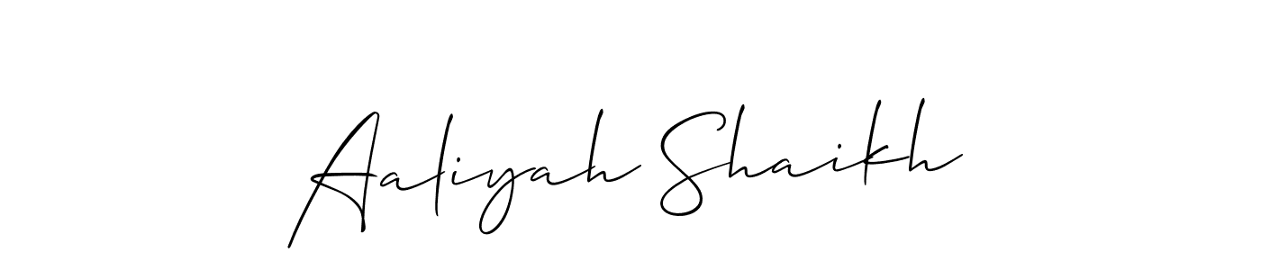 The best way (Allison_Script) to make a short signature is to pick only two or three words in your name. The name Aaliyah Shaikh include a total of six letters. For converting this name. Aaliyah Shaikh signature style 2 images and pictures png