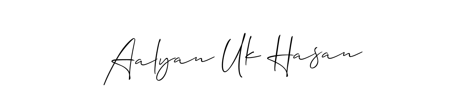 The best way (Allison_Script) to make a short signature is to pick only two or three words in your name. The name Aalyan Uk Hasan include a total of six letters. For converting this name. Aalyan Uk Hasan signature style 2 images and pictures png