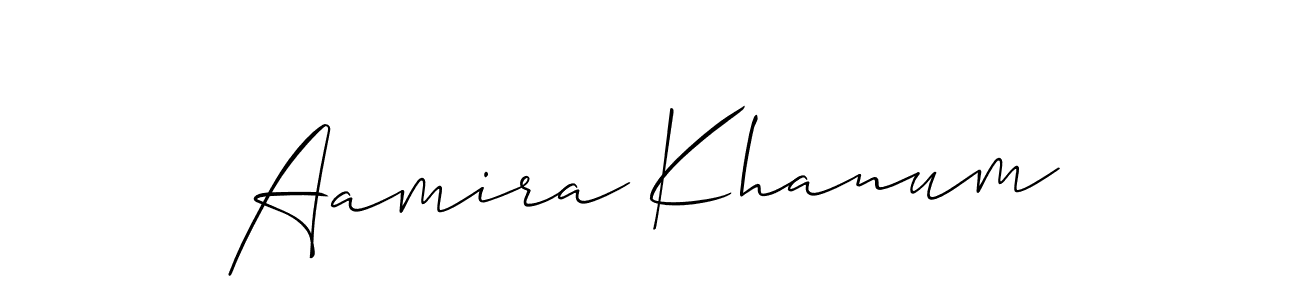 Create a beautiful signature design for name Aamira Khanum. With this signature (Allison_Script) fonts, you can make a handwritten signature for free. Aamira Khanum signature style 2 images and pictures png