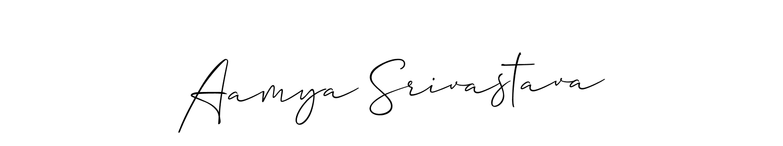 The best way (Allison_Script) to make a short signature is to pick only two or three words in your name. The name Aamya Srivastava include a total of six letters. For converting this name. Aamya Srivastava signature style 2 images and pictures png