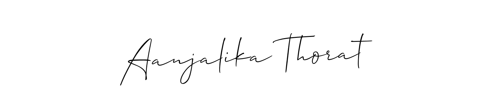 The best way (Allison_Script) to make a short signature is to pick only two or three words in your name. The name Aanjalika Thorat include a total of six letters. For converting this name. Aanjalika Thorat signature style 2 images and pictures png