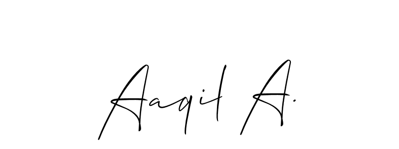 How to make Aaqil A. name signature. Use Allison_Script style for creating short signs online. This is the latest handwritten sign. Aaqil A. signature style 2 images and pictures png