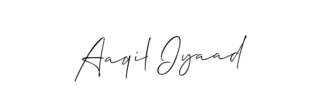 Allison_Script is a professional signature style that is perfect for those who want to add a touch of class to their signature. It is also a great choice for those who want to make their signature more unique. Get Aaqil Iyaad name to fancy signature for free. Aaqil Iyaad signature style 2 images and pictures png