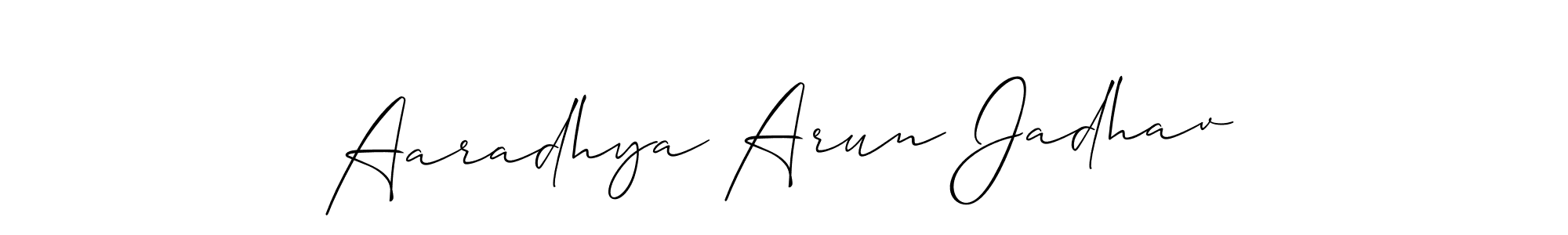 if you are searching for the best signature style for your name Aaradhya Arun Jadhav. so please give up your signature search. here we have designed multiple signature styles  using Allison_Script. Aaradhya Arun Jadhav signature style 2 images and pictures png