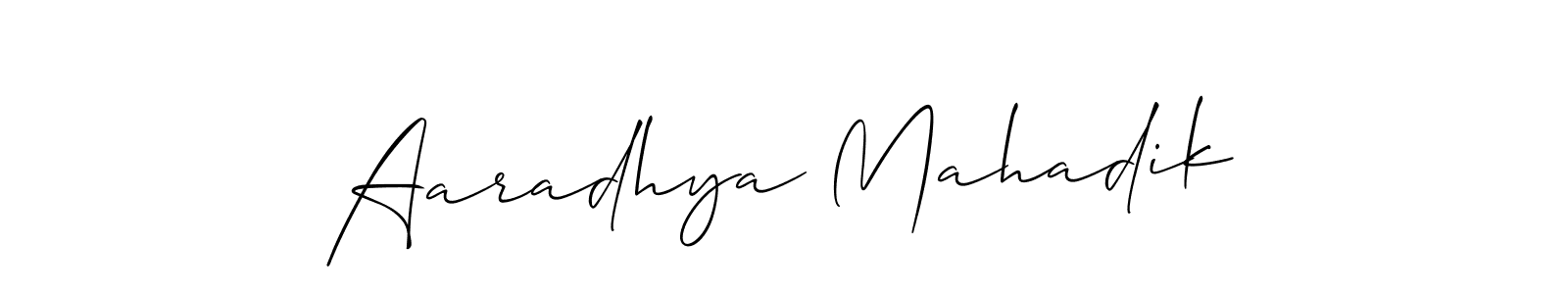 Make a beautiful signature design for name Aaradhya Mahadik. With this signature (Allison_Script) style, you can create a handwritten signature for free. Aaradhya Mahadik signature style 2 images and pictures png
