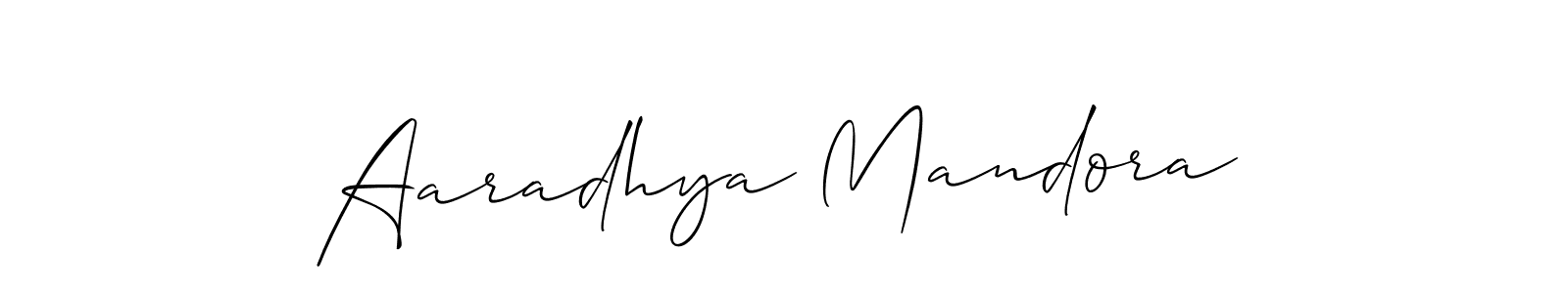 Make a beautiful signature design for name Aaradhya Mandora. With this signature (Allison_Script) style, you can create a handwritten signature for free. Aaradhya Mandora signature style 2 images and pictures png