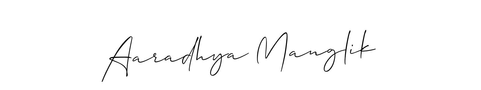 The best way (Allison_Script) to make a short signature is to pick only two or three words in your name. The name Aaradhya Manglik include a total of six letters. For converting this name. Aaradhya Manglik signature style 2 images and pictures png