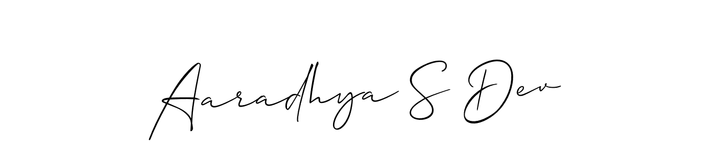 Also You can easily find your signature by using the search form. We will create Aaradhya S Dev name handwritten signature images for you free of cost using Allison_Script sign style. Aaradhya S Dev signature style 2 images and pictures png