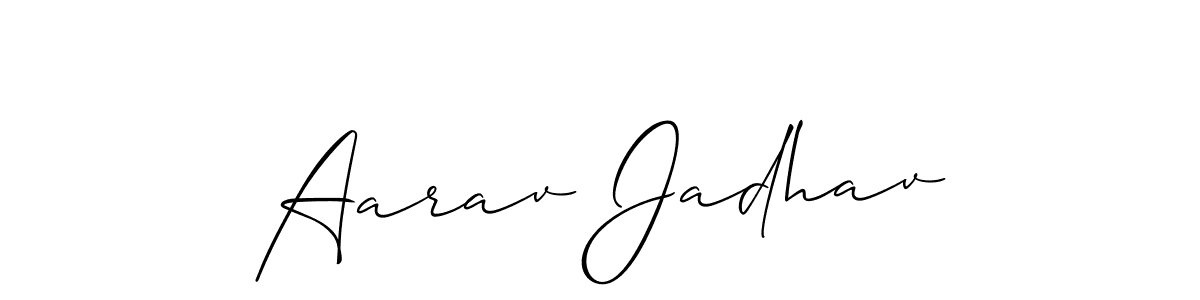 This is the best signature style for the Aarav Jadhav name. Also you like these signature font (Allison_Script). Mix name signature. Aarav Jadhav signature style 2 images and pictures png