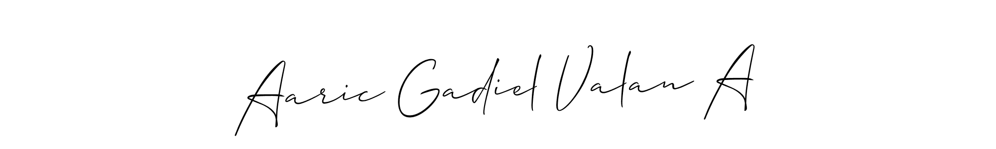 Make a beautiful signature design for name Aaric Gadiel Valan A. With this signature (Allison_Script) style, you can create a handwritten signature for free. Aaric Gadiel Valan A signature style 2 images and pictures png
