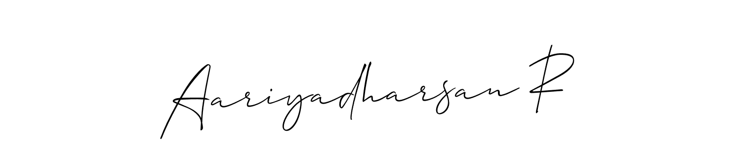 You should practise on your own different ways (Allison_Script) to write your name (Aariyadharsan R) in signature. don't let someone else do it for you. Aariyadharsan R signature style 2 images and pictures png