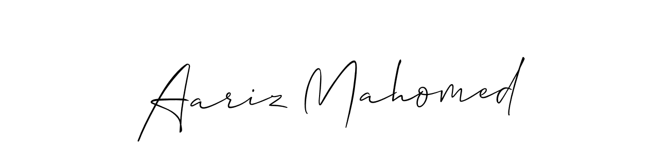 The best way (Allison_Script) to make a short signature is to pick only two or three words in your name. The name Aariz Mahomed include a total of six letters. For converting this name. Aariz Mahomed signature style 2 images and pictures png