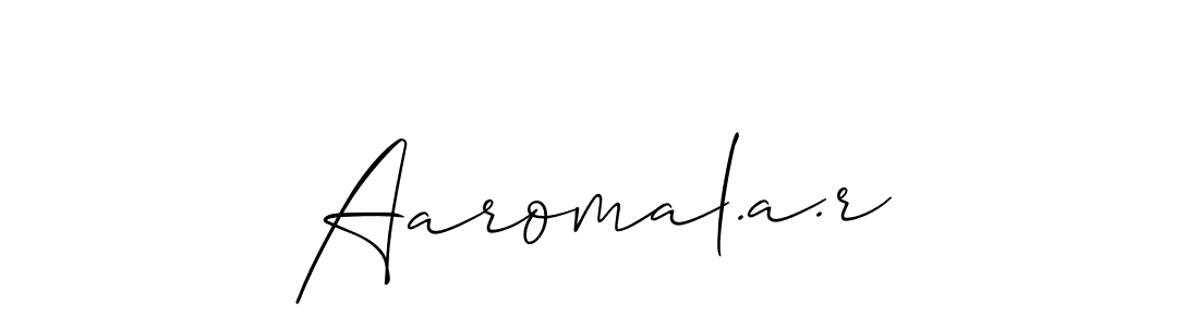 The best way (Allison_Script) to make a short signature is to pick only two or three words in your name. The name Aaromal.a.r include a total of six letters. For converting this name. Aaromal.a.r signature style 2 images and pictures png