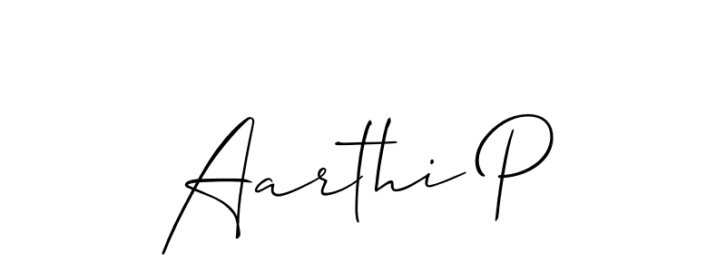 Create a beautiful signature design for name Aarthi P. With this signature (Allison_Script) fonts, you can make a handwritten signature for free. Aarthi P signature style 2 images and pictures png