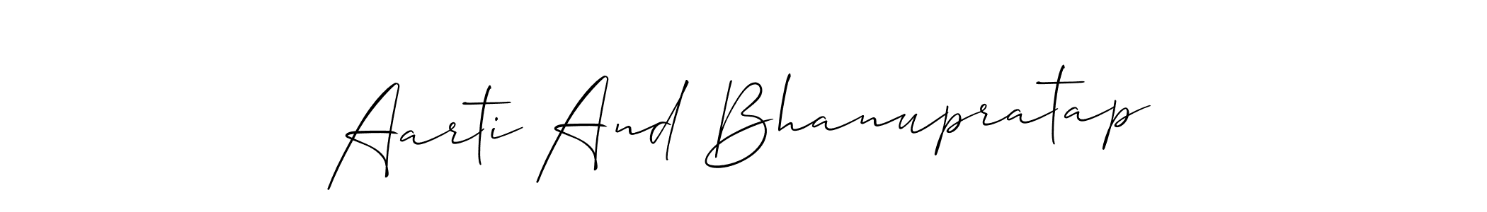 How to make Aarti And Bhanupratap name signature. Use Allison_Script style for creating short signs online. This is the latest handwritten sign. Aarti And Bhanupratap signature style 2 images and pictures png