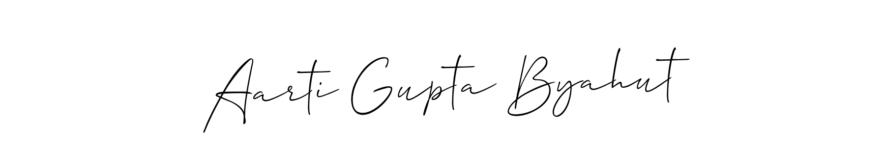 Allison_Script is a professional signature style that is perfect for those who want to add a touch of class to their signature. It is also a great choice for those who want to make their signature more unique. Get Aarti Gupta Byahut name to fancy signature for free. Aarti Gupta Byahut signature style 2 images and pictures png