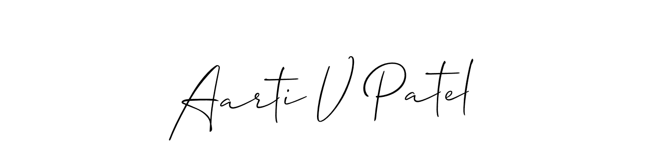 Also You can easily find your signature by using the search form. We will create Aarti V Patel name handwritten signature images for you free of cost using Allison_Script sign style. Aarti V Patel signature style 2 images and pictures png