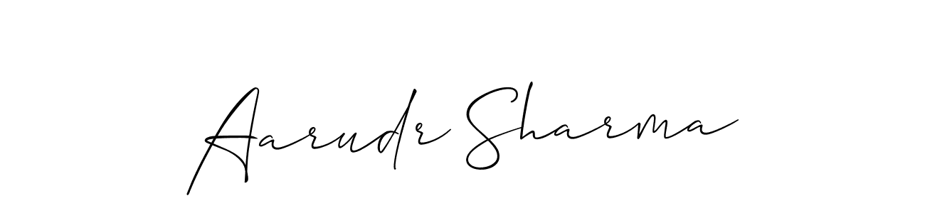 The best way (Allison_Script) to make a short signature is to pick only two or three words in your name. The name Aarudr Sharma include a total of six letters. For converting this name. Aarudr Sharma signature style 2 images and pictures png