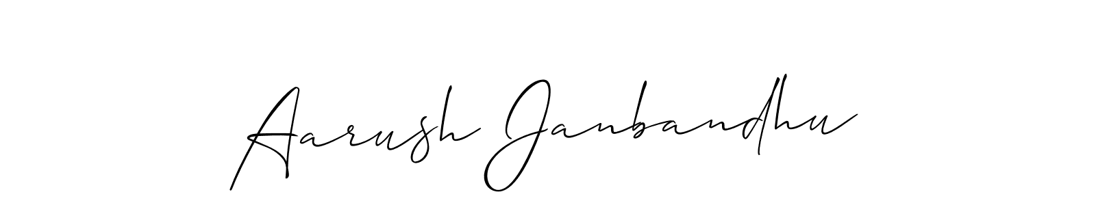 Also You can easily find your signature by using the search form. We will create Aarush Janbandhu name handwritten signature images for you free of cost using Allison_Script sign style. Aarush Janbandhu signature style 2 images and pictures png