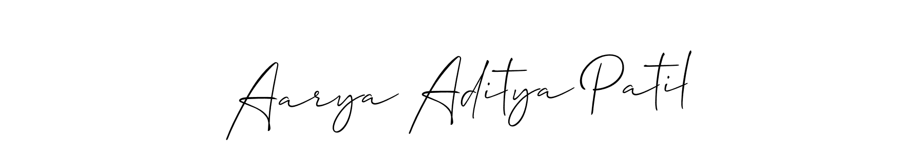 This is the best signature style for the Aarya Aditya Patil name. Also you like these signature font (Allison_Script). Mix name signature. Aarya Aditya Patil signature style 2 images and pictures png