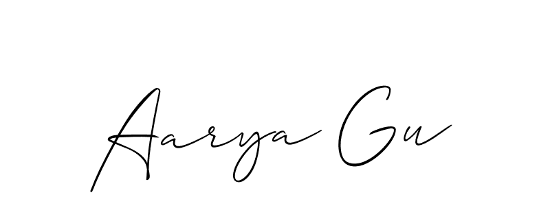 if you are searching for the best signature style for your name Aarya Gu. so please give up your signature search. here we have designed multiple signature styles  using Allison_Script. Aarya Gu signature style 2 images and pictures png