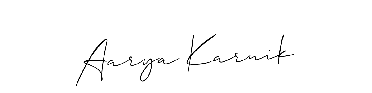 Also You can easily find your signature by using the search form. We will create Aarya Karnik name handwritten signature images for you free of cost using Allison_Script sign style. Aarya Karnik signature style 2 images and pictures png