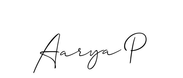 Create a beautiful signature design for name Aarya P. With this signature (Allison_Script) fonts, you can make a handwritten signature for free. Aarya P signature style 2 images and pictures png