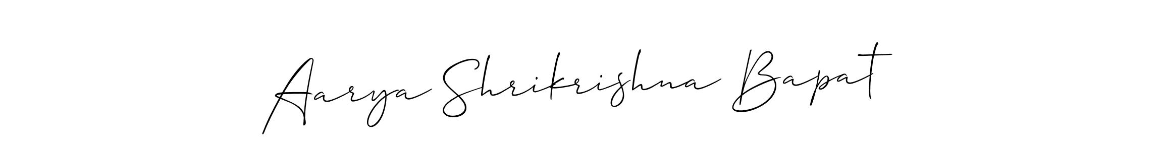 The best way (Allison_Script) to make a short signature is to pick only two or three words in your name. The name Aarya Shrikrishna Bapat include a total of six letters. For converting this name. Aarya Shrikrishna Bapat signature style 2 images and pictures png