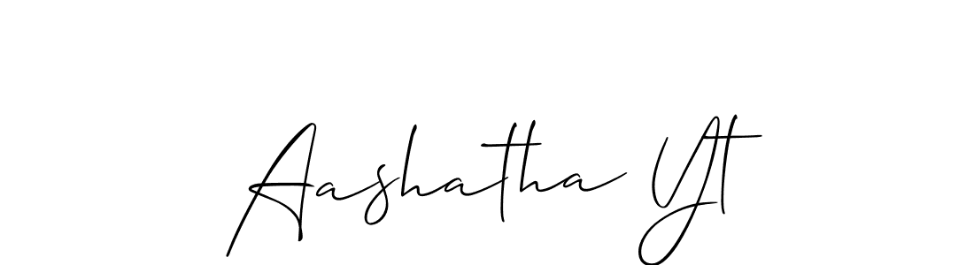 Make a beautiful signature design for name Aashatha Yt. With this signature (Allison_Script) style, you can create a handwritten signature for free. Aashatha Yt signature style 2 images and pictures png