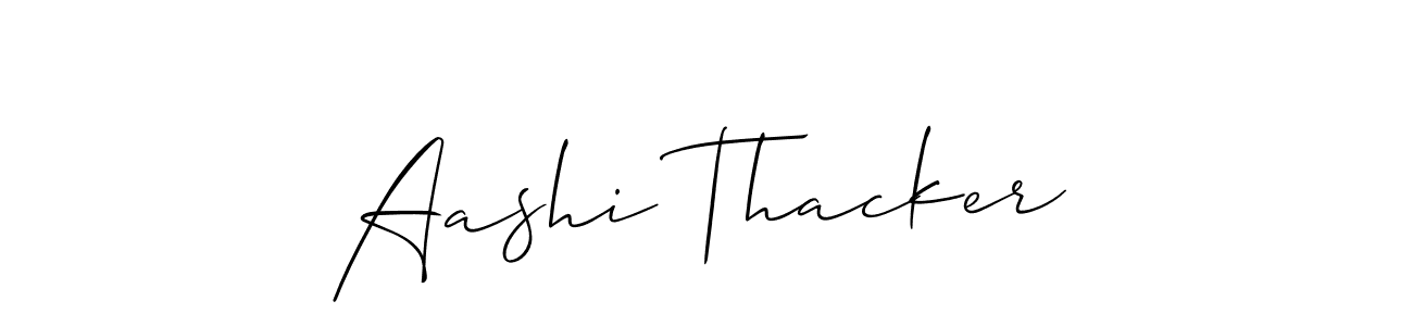 Allison_Script is a professional signature style that is perfect for those who want to add a touch of class to their signature. It is also a great choice for those who want to make their signature more unique. Get Aashi Thacker name to fancy signature for free. Aashi Thacker signature style 2 images and pictures png