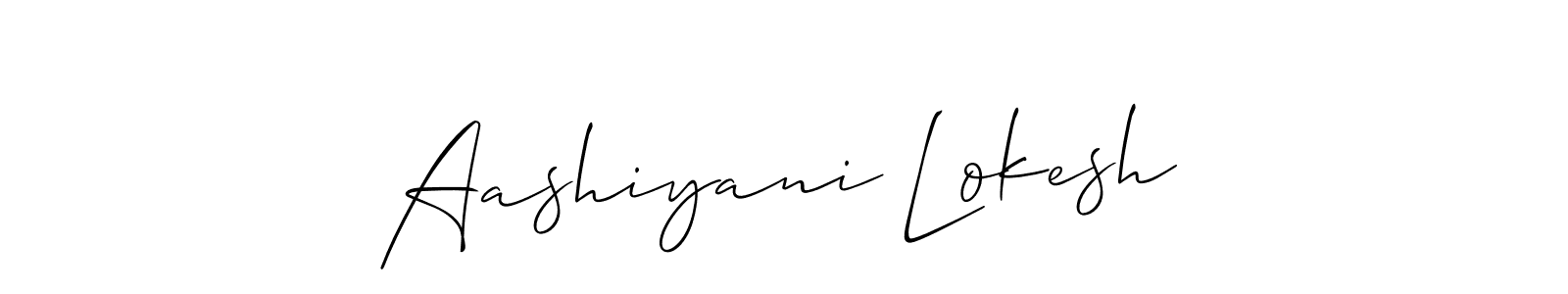 Design your own signature with our free online signature maker. With this signature software, you can create a handwritten (Allison_Script) signature for name Aashiyani Lokesh. Aashiyani Lokesh signature style 2 images and pictures png