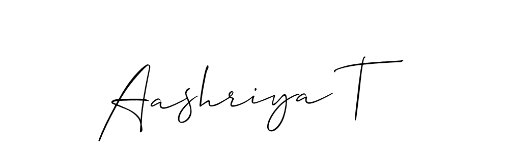 Also You can easily find your signature by using the search form. We will create Aashriya T name handwritten signature images for you free of cost using Allison_Script sign style. Aashriya T signature style 2 images and pictures png