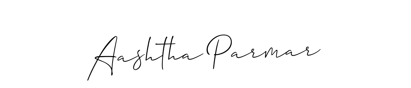The best way (Allison_Script) to make a short signature is to pick only two or three words in your name. The name Aashtha Parmar include a total of six letters. For converting this name. Aashtha Parmar signature style 2 images and pictures png
