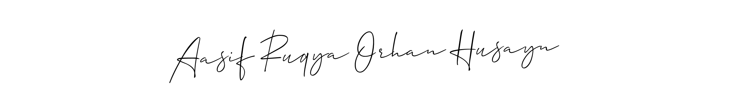 The best way (Allison_Script) to make a short signature is to pick only two or three words in your name. The name Aasif Ruqya Orhan Husayn include a total of six letters. For converting this name. Aasif Ruqya Orhan Husayn signature style 2 images and pictures png