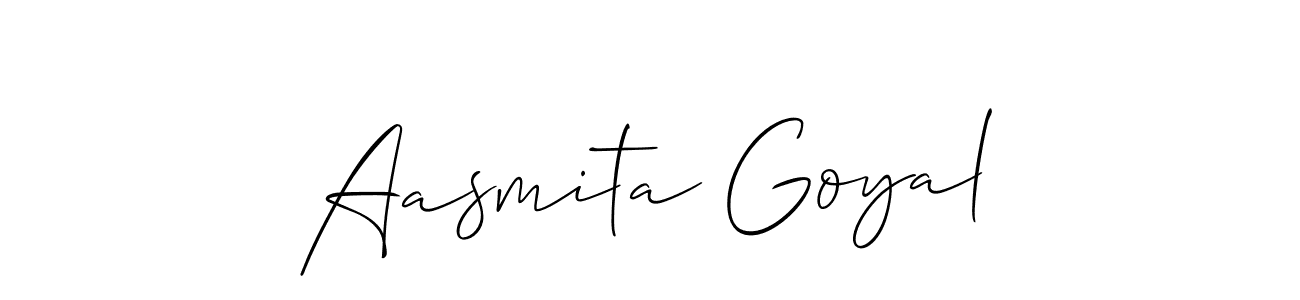 How to make Aasmita Goyal name signature. Use Allison_Script style for creating short signs online. This is the latest handwritten sign. Aasmita Goyal signature style 2 images and pictures png