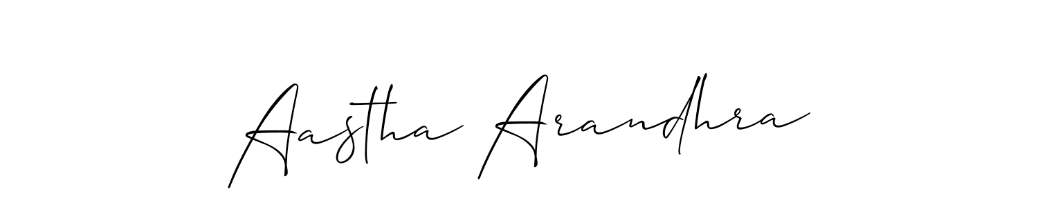 The best way (Allison_Script) to make a short signature is to pick only two or three words in your name. The name Aastha Arandhra include a total of six letters. For converting this name. Aastha Arandhra signature style 2 images and pictures png