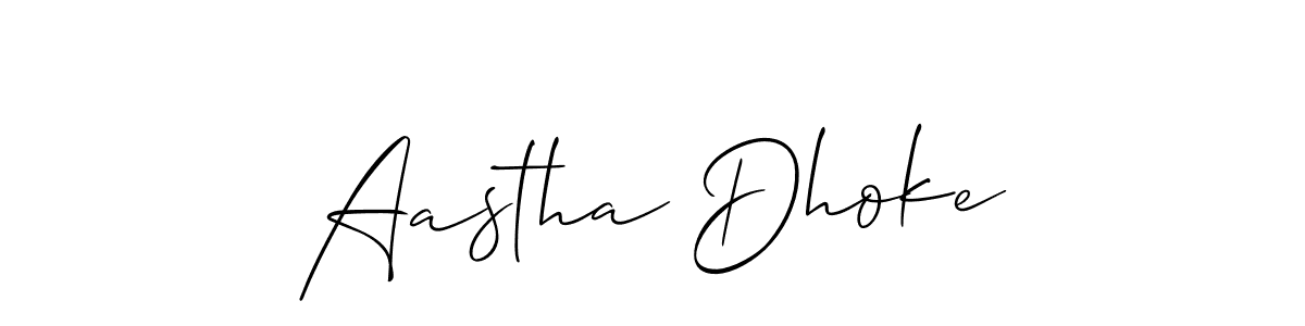 Make a beautiful signature design for name Aastha Dhoke. With this signature (Allison_Script) style, you can create a handwritten signature for free. Aastha Dhoke signature style 2 images and pictures png