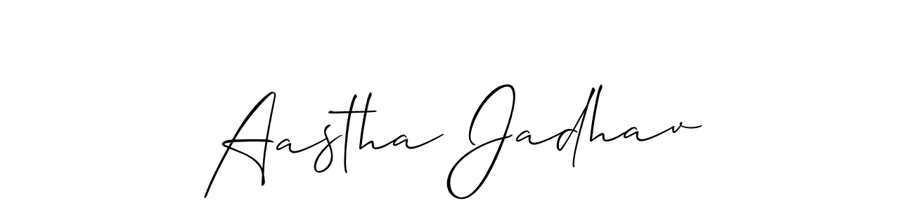 You should practise on your own different ways (Allison_Script) to write your name (Aastha Jadhav) in signature. don't let someone else do it for you. Aastha Jadhav signature style 2 images and pictures png