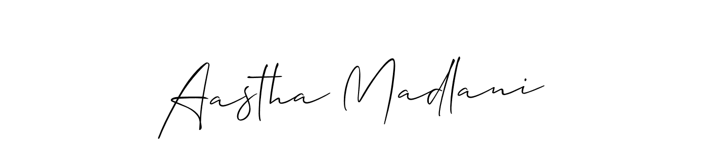 The best way (Allison_Script) to make a short signature is to pick only two or three words in your name. The name Aastha Madlani include a total of six letters. For converting this name. Aastha Madlani signature style 2 images and pictures png