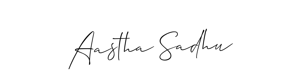 How to make Aastha Sadhu name signature. Use Allison_Script style for creating short signs online. This is the latest handwritten sign. Aastha Sadhu signature style 2 images and pictures png